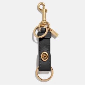 NEW! COACH Trigger Snap Bag Charm / Valet Key Fob Black Leather & Brass NWT!